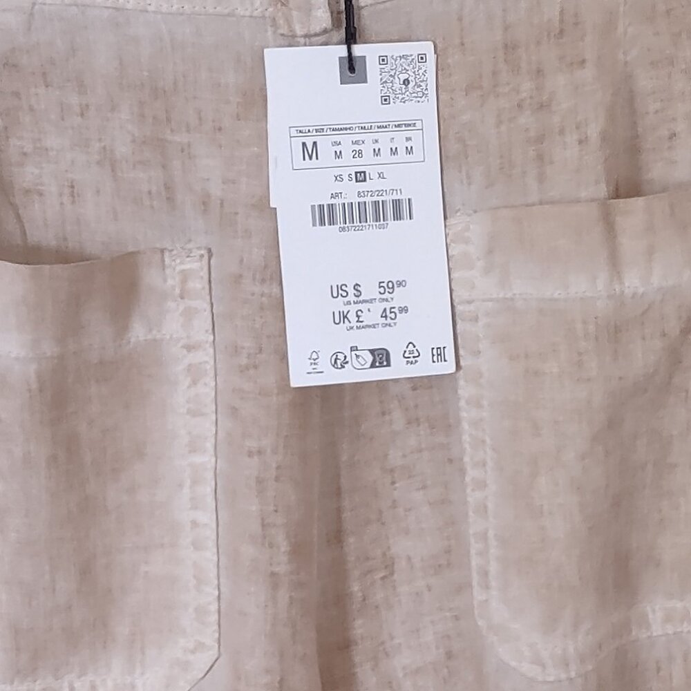 ZARA NWT Full Length Beige Bronze Linen Blend Trousers Size MEDIUM - Picture 9 of 11